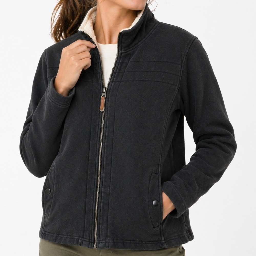 Columbia‎ Jacket  Womens Large Black Sherpa Lined Collar Full Zip Cotton Large